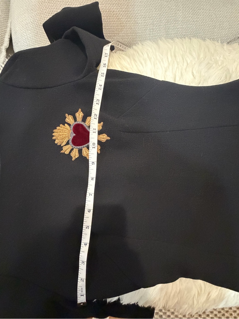 Dolce & Gabbana Size 40 Black Sacred Heart Embroidered Dress Wool Silk Luxury - Picture 13 of 15